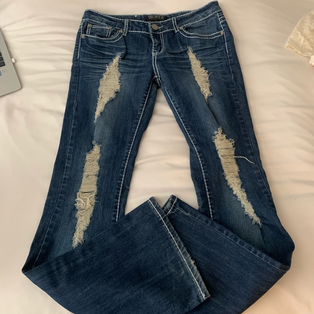 Distressed rhinestone jeans